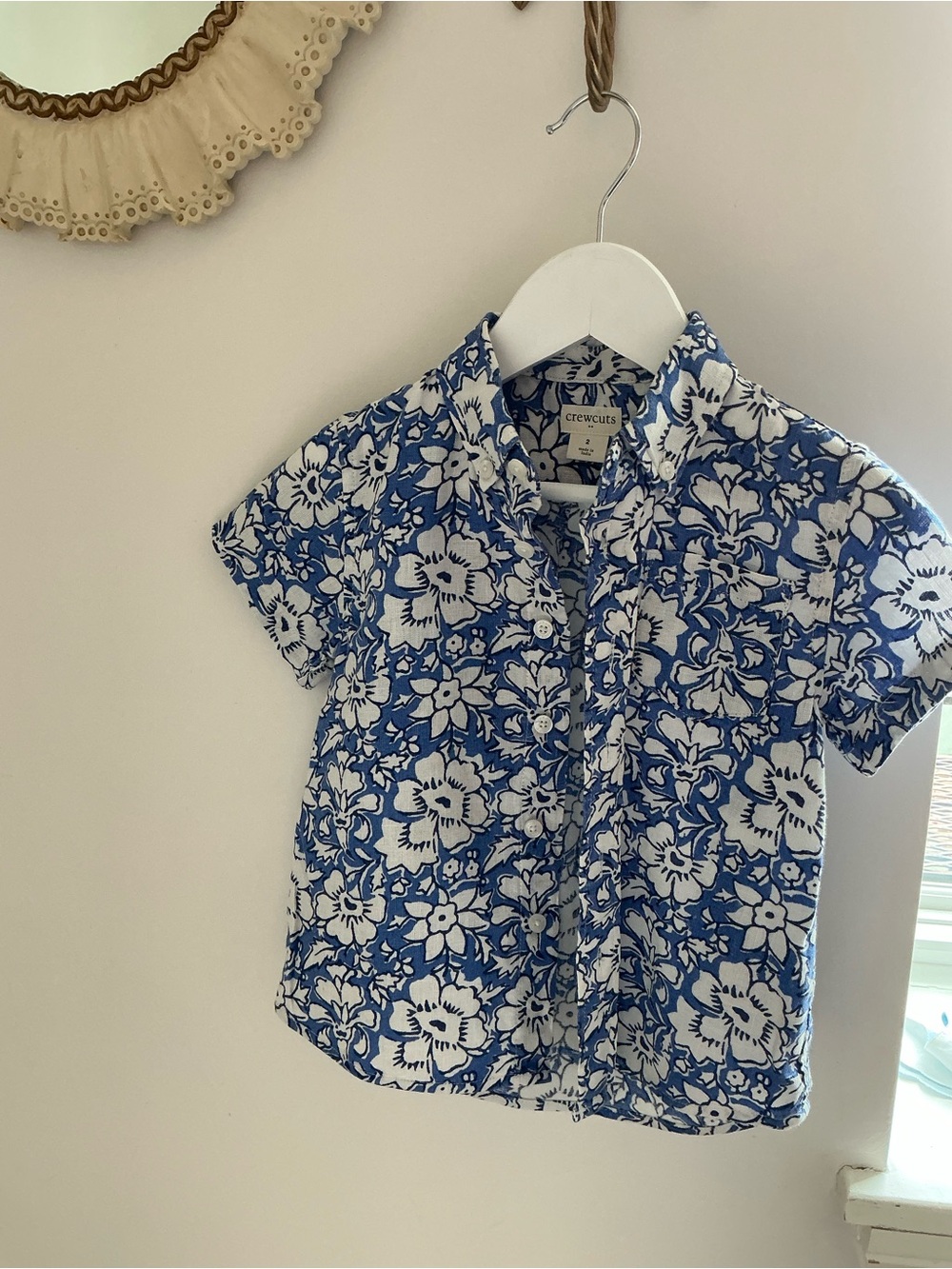 Crewcuts Blue and White Floral Short-Sleeve Button-Down Shirt